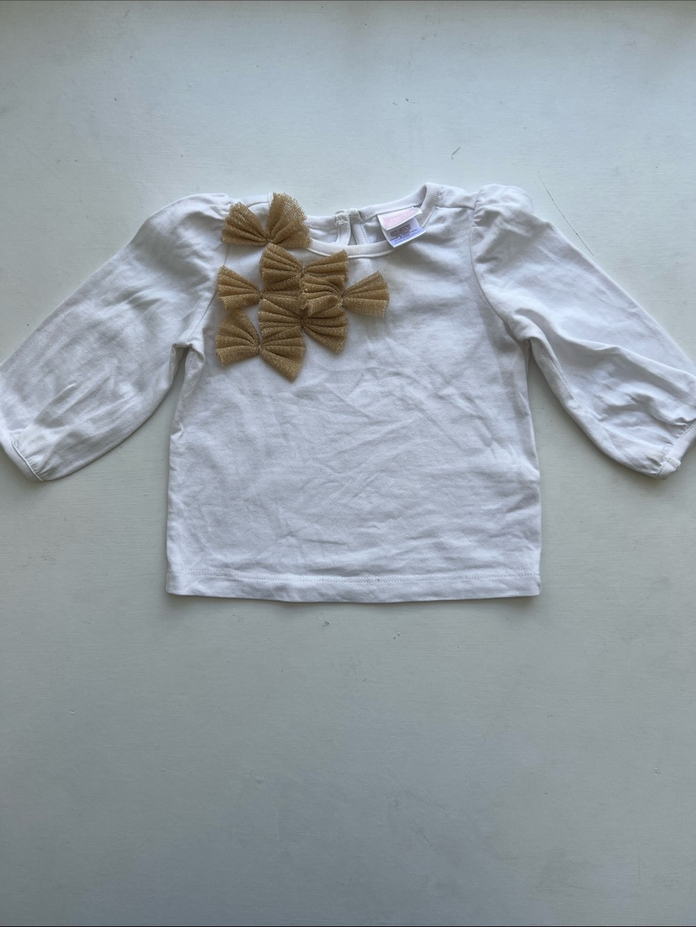 Janie and Jack White Long-Sleeve Top with Tan Bow Accents